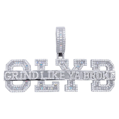.925 Silver GLYB Grind Like Ya Broke Baguette CZ Iced Out Pendant