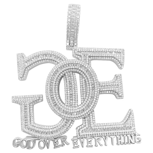 .925 Silver GOE God Over Everything Baguette CZ Iced Out Pendant