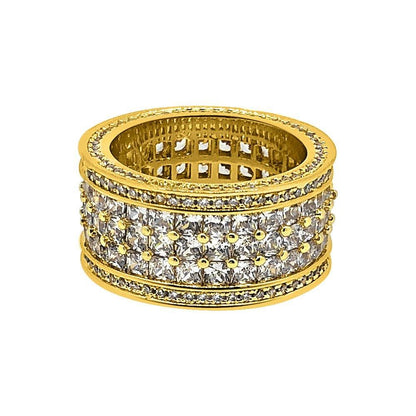 .925 Silver Gold Triple Princess Cut Eternity Band CZ Bling Ring
