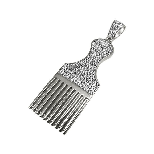 .925 Silver Hair Pic Barber CZ Bling Bling Pendant