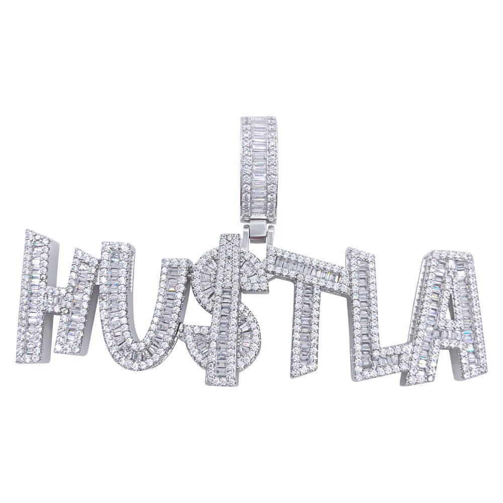 .925 Silver HU$TLA Baguette VVS CZ Iced Out Pendant
