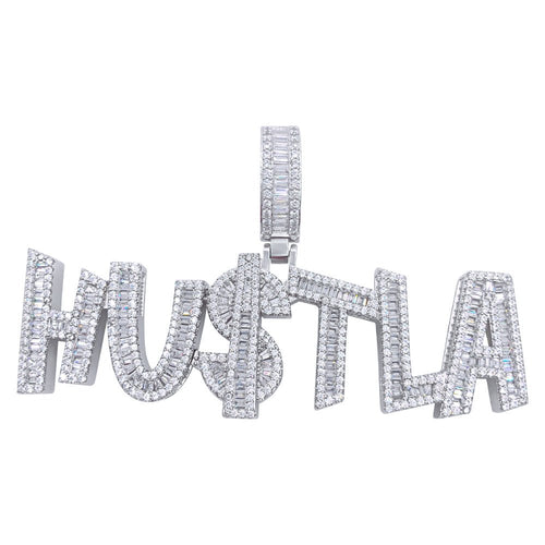.925 Silver HU$TLA Baguette VVS CZ Iced Out Pendant