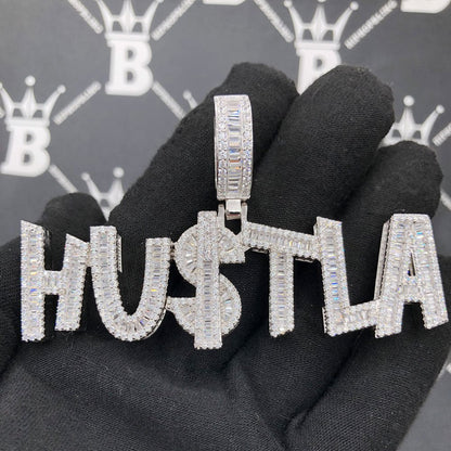 .925 Silver HU$TLA Baguette VVS CZ Iced Out Pendant
