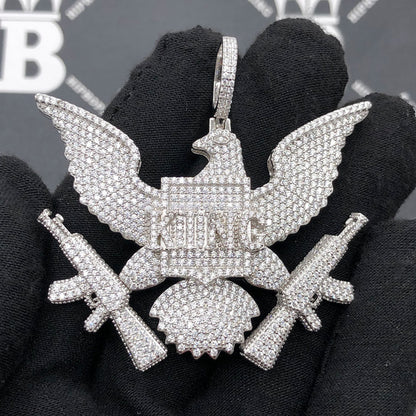 .925 Silver KING Bald Eagle VVS CZ Iced Out Pendant