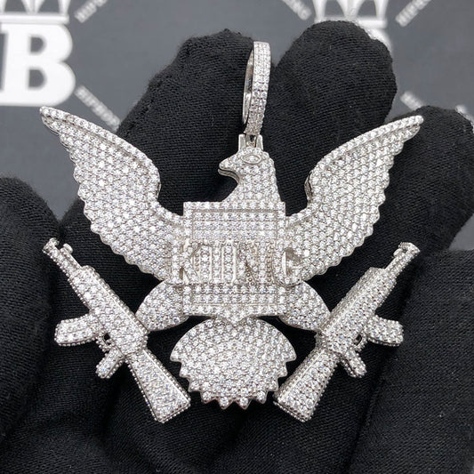 .925 Silver KING Bald Eagle VVS CZ Iced Out Pendant