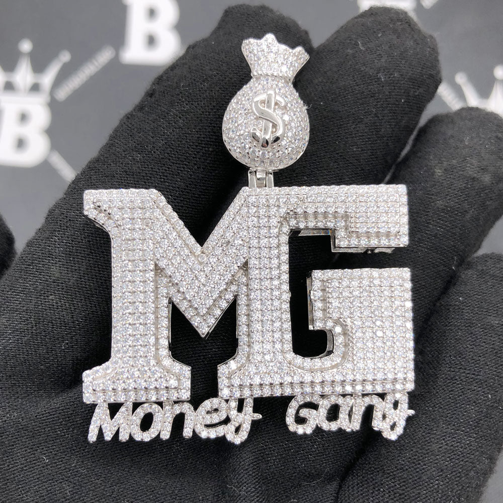 .925 Silver MG Money Gang VVS CZ Iced Out Pendant