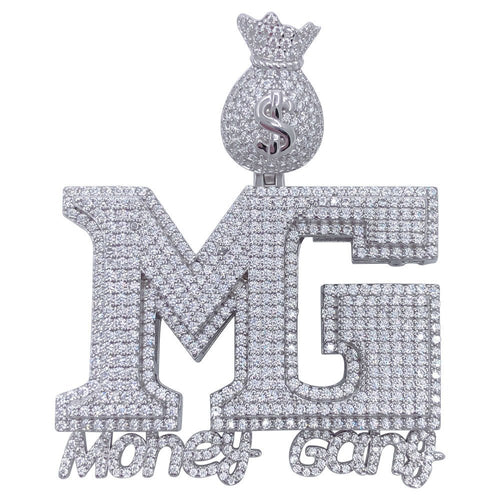 .925 Silver MG Money Gang VVS CZ Iced Out Pendant