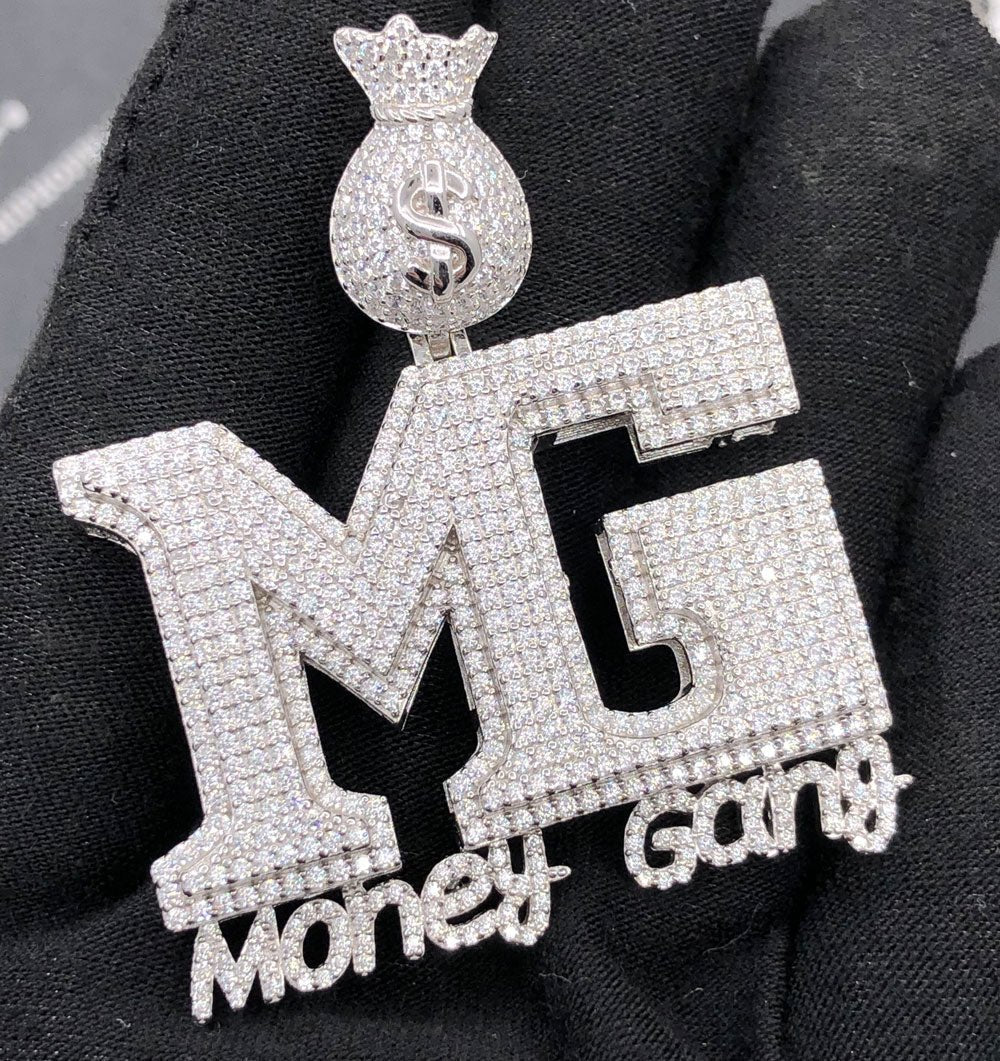 .925 Silver MG Money Gang VVS CZ Iced Out Pendant