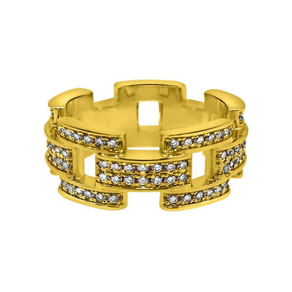 .925 Silver Prez Link Eternity Band Gold CZ Bling Ring