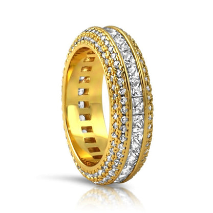 .925 Silver Princess Cut Channel Set CZ Eternity Band Ring in Gold