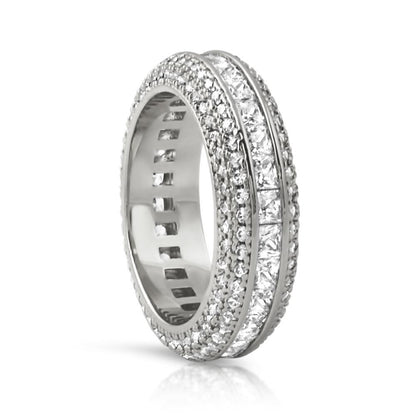 .925 Silver Princess Cut Channel Set CZ Eternity Band Ring in Rhodium