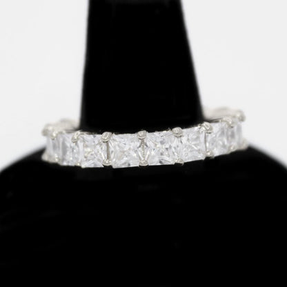 .925 Silver Princess Cut Eternity Band CZ Hip Hop Bling Ring
