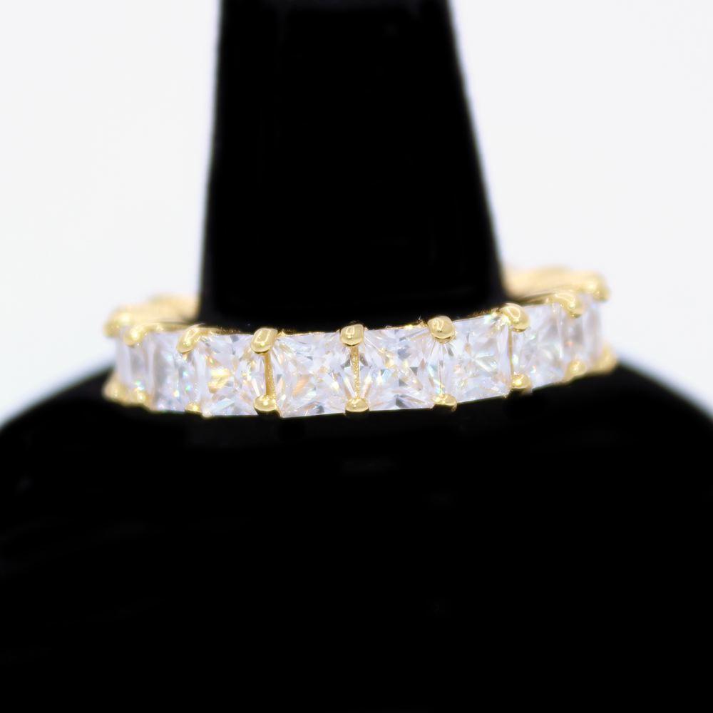 .925 Silver Princess Cut Eternity Band CZ Hip Hop Bling Ring