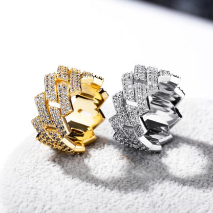 .925 Silver Sharp Cuban CZ Hip Hop Bling Ring