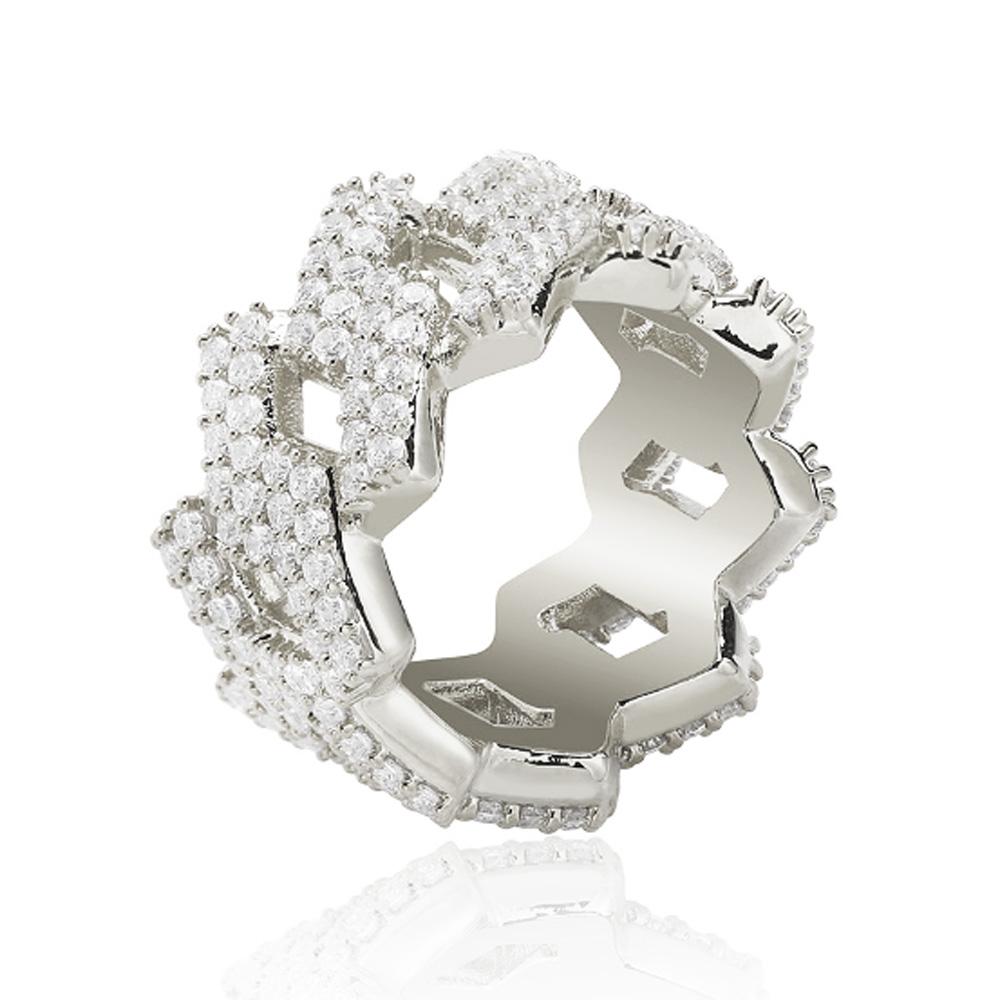 .925 Silver Sharp Cuban CZ Hip Hop Bling Ring