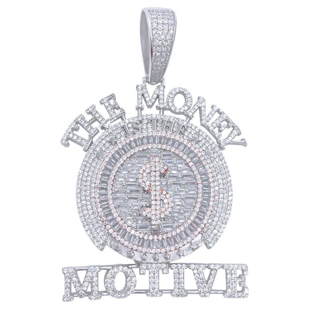 .925 Silver $ The Money Motive Baguette VVS CZ Iced Out Pendant