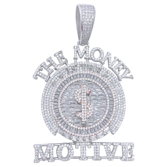 .925 Silver $ The Money Motive Baguette VVS CZ Iced Out Pendant