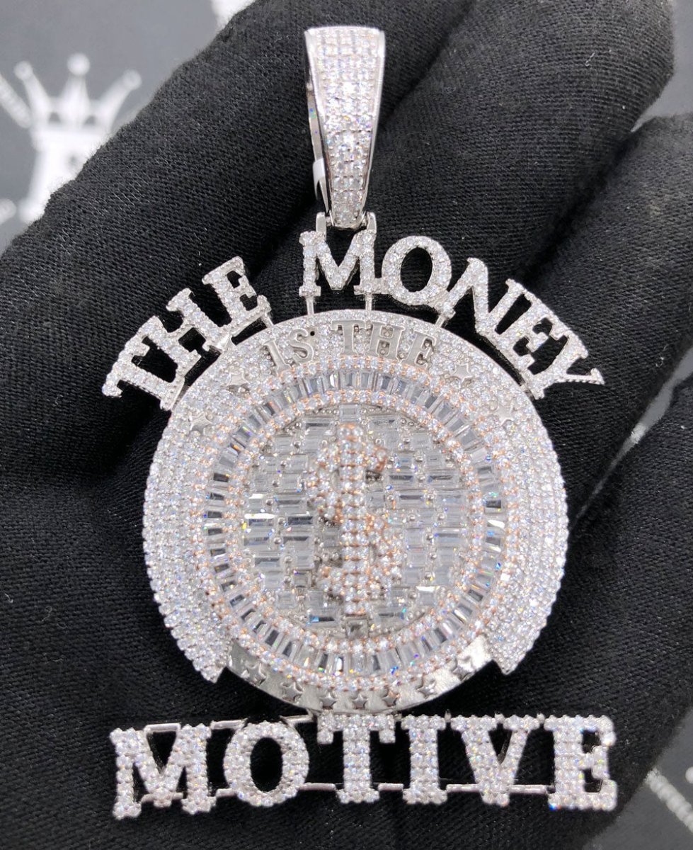 .925 Silver $ The Money Motive Baguette VVS CZ Iced Out Pendant