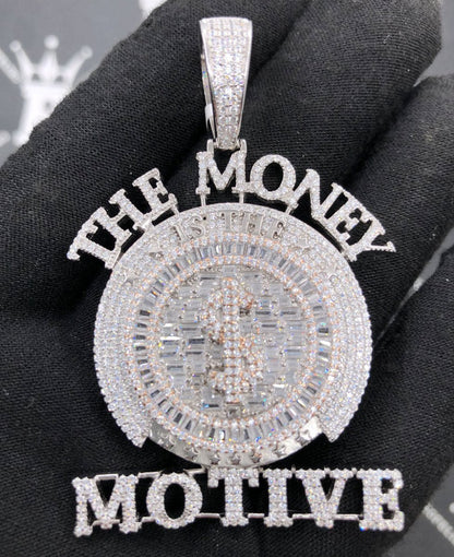 .925 Silver $ The Money Motive Baguette VVS CZ Iced Out Pendant