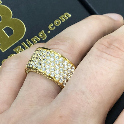 .925 Silver Thick 360 Eternity Band CZ Gold Bling Ring