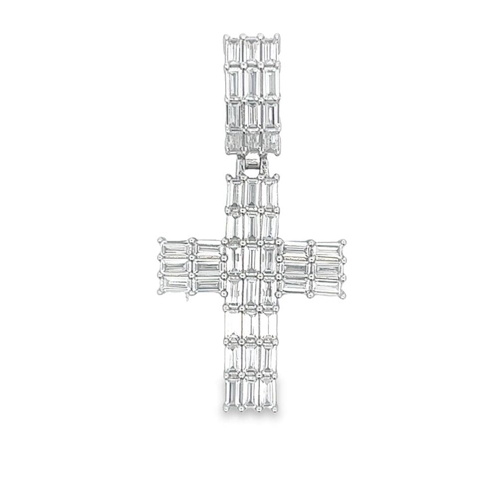 .925 Silver Triple Baguette CZ Iced Out Pendant