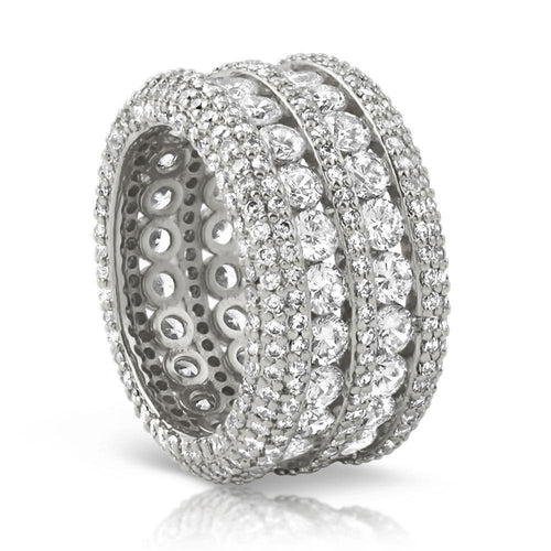 .925 Silver Ultimate Boss Bling Bling CZ Eternity Mens Ring in Rhodium
