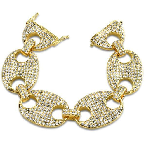 .925 Sterling Silver 24MM Marine Link CZ Bling Bling Bracelet Gold