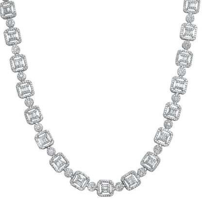 .925 Sterling Silver Baguette and Cluster Link CZ Iced Bling Chain