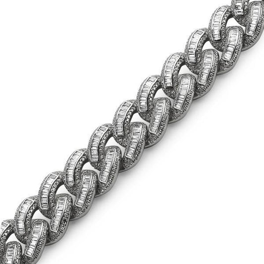 .925 Sterling Silver Baguette Cuban Iced Out Bracelet