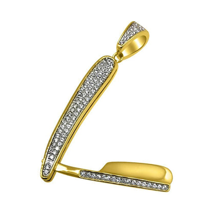 .925 Sterling Silver Barber Razor CZ Bling Bling Pendant