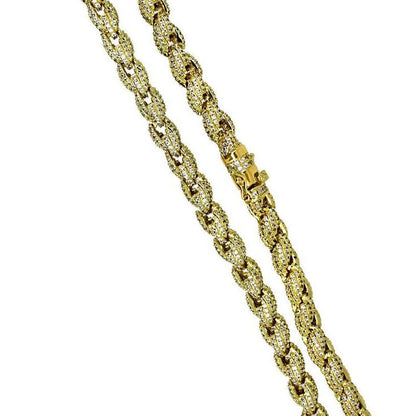 .925 Sterling Silver Bling Bling Rope Chain 8MM CZ Gold