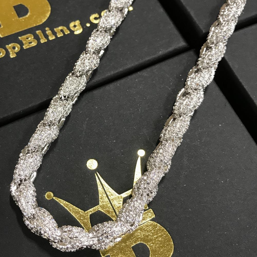 .925 Sterling Silver Bling Bling Rope Chain CZ 8MM