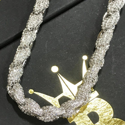 .925 Sterling Silver Bling Bling Rope Chain CZ 8MM