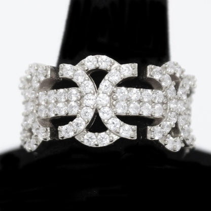 .925 Sterling Silver Byzantine CZ Hip Hop Bling Ring