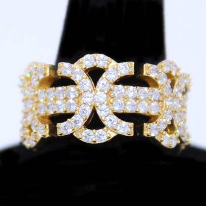 .925 Sterling Silver Byzantine CZ Hip Hop Bling Ring