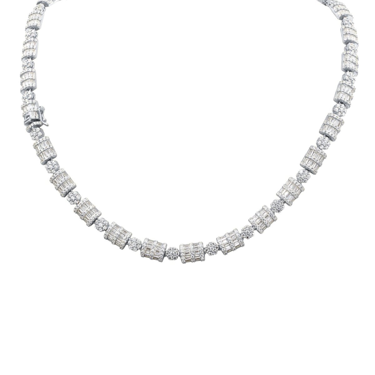 .925 Sterling Silver Cluster & Baguette Dome CZ Iced Out Chain