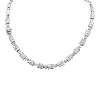 .925 Sterling Silver Cluster & Baguette Dome CZ Iced Out Chain
