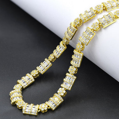 .925 Sterling Silver Cluster & Baguette Dome CZ Iced Out Chain