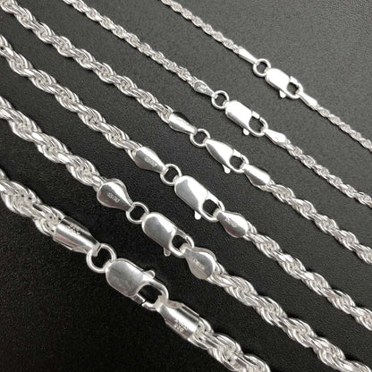 .925 Sterling Silver Diamond Cut Rope Chain / Bracelet