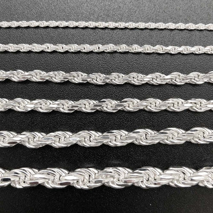 .925 Sterling Silver Diamond Cut Rope Chain / Bracelet