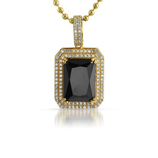 .925 Sterling Silver Double Bling Gold Pendant Black Gem