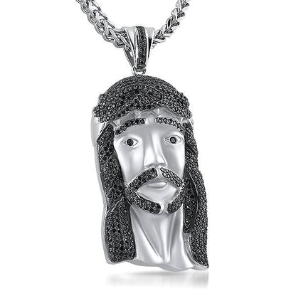.925 Sterling Silver Large Jesus Piece Black Stones