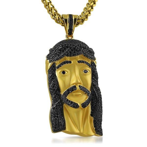 .925 Sterling Silver Large Jesus Piece Black Stones