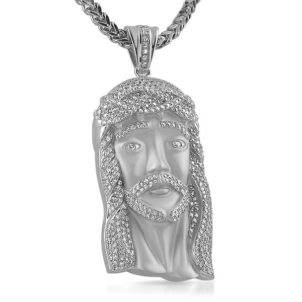 .925 Sterling Silver Large Jesus Piece CZ Pendant