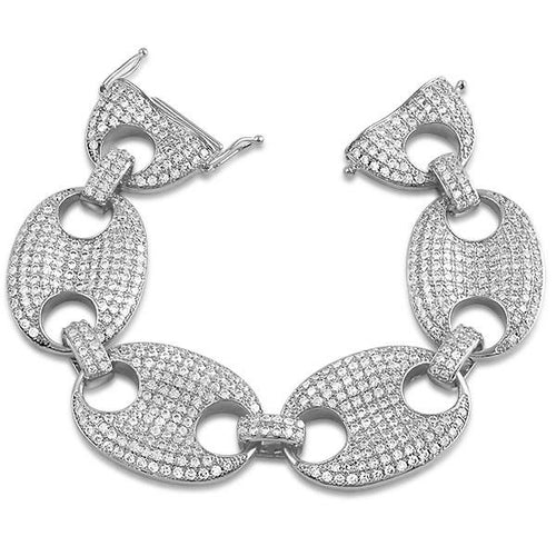 .925 Sterling Silver Marine Link CZ Bling Bling Bracelet