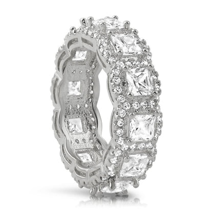 .925 Sterling Silver Princess Cluster Eternity CZ Bling Ring