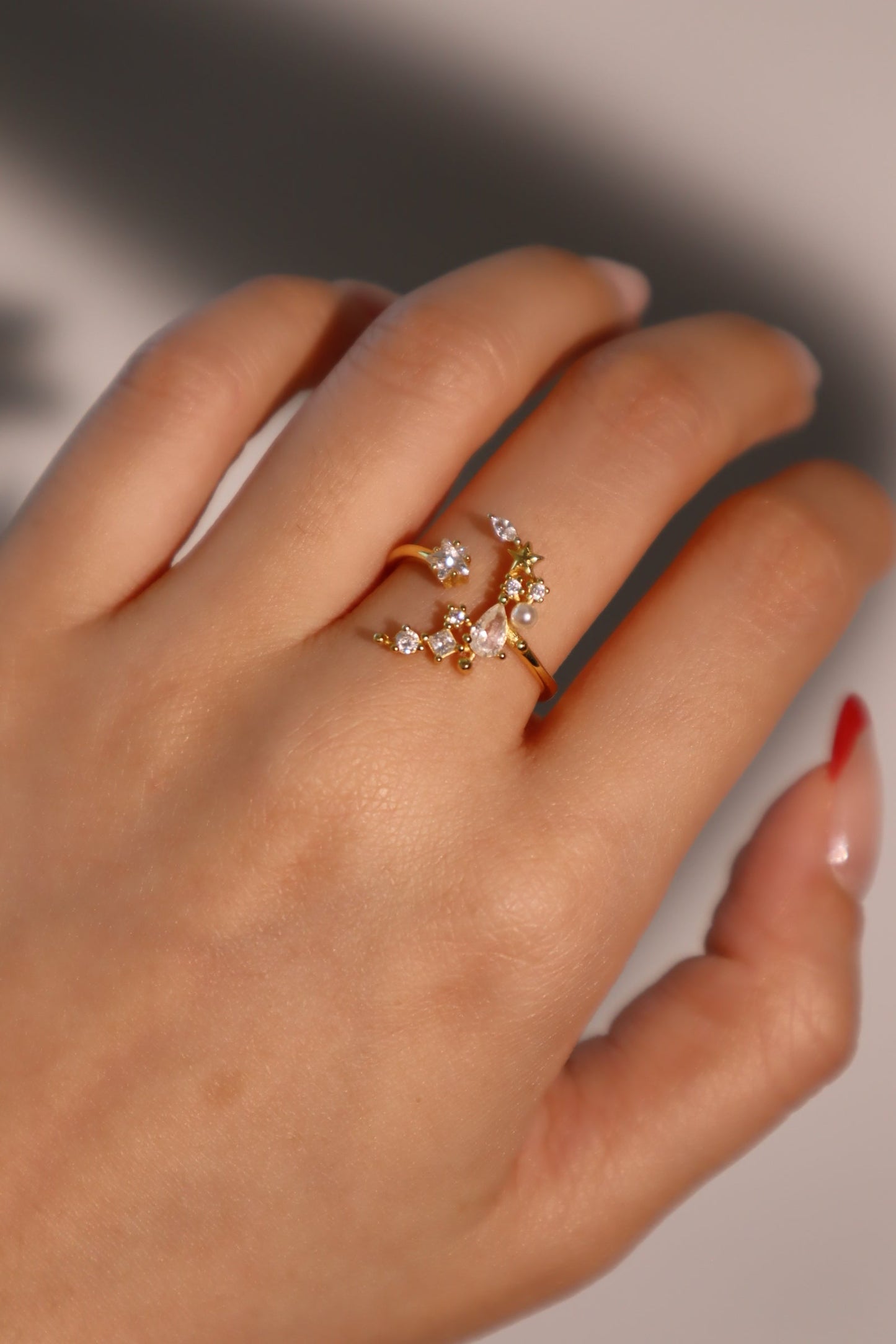 14K Real Gold Plated Moon Star Ring
