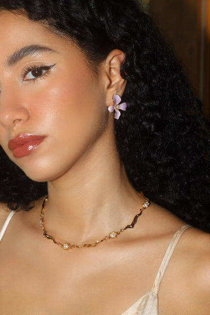 14K Real Gold Plated Enamel Flower Earrings