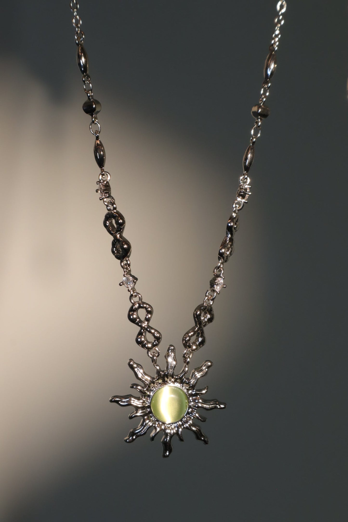 Palladium White Gold Plated Green Opal Sun Necklace