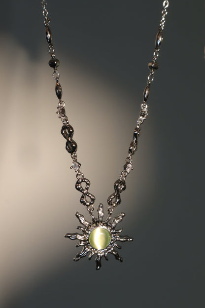 Palladium White Gold Plated Green Opal Sun Necklace